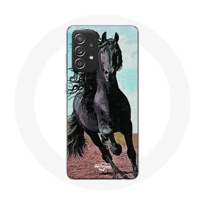 Coque pour Samsung Galaxy A52 - Le Cheval Noir - Frison - Protection - Noir - Design unique