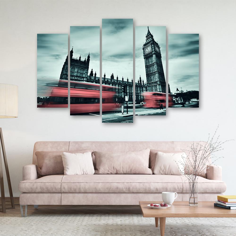 Five Piece Picture Canvas Print London Bus Big Ben