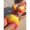 Sexy Yellow Gradient Bikini Set 2026 Women Front Bow Push Up Drawstring Side High Waist Swimsuit Beach Bathing Suit Swimwear