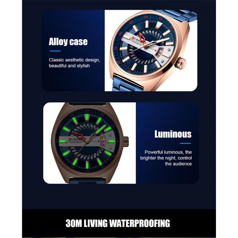 CURREN New Top Men's Watches Calendar Steel Band Quartz -off Business Creative Male Watch