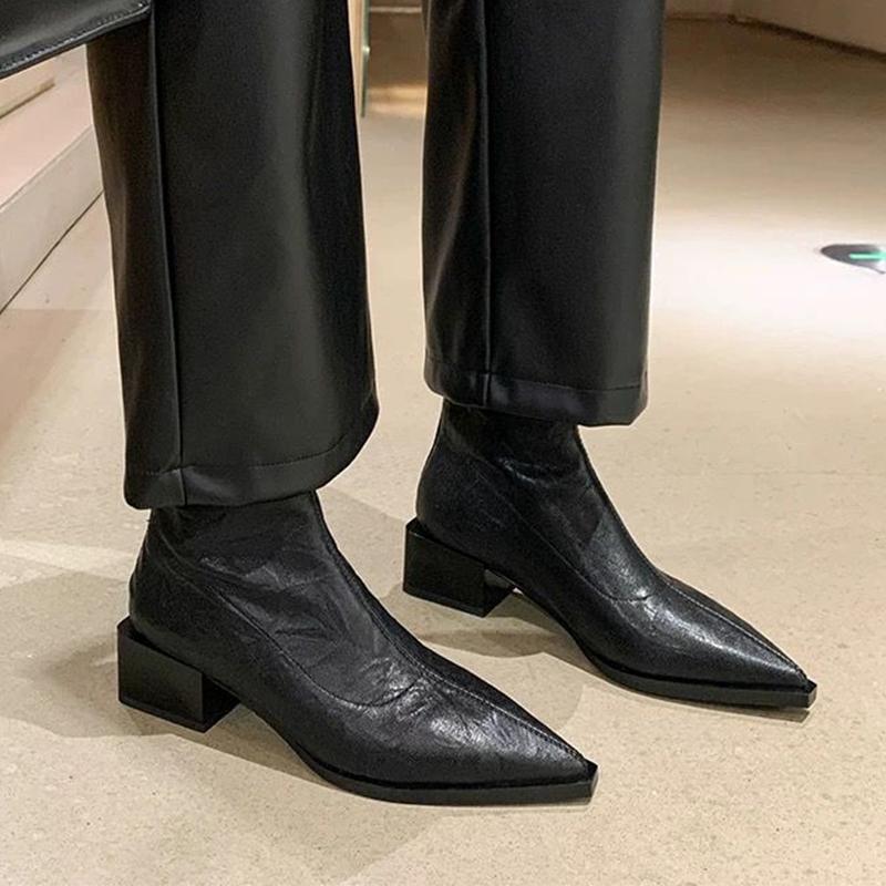 Женские остроносые ботинки челси на среднем каблуке, оксфордские туфли на толстой подошве, модный тренд 2024 года, зимние туфли-лодочки в стиле ретро, новинка, женские туфли ChaussureS