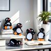 Five mini penguin figurines, adorable resin decorations perfect for a fairytale garden, ideal for Christmas and Easter decoratio