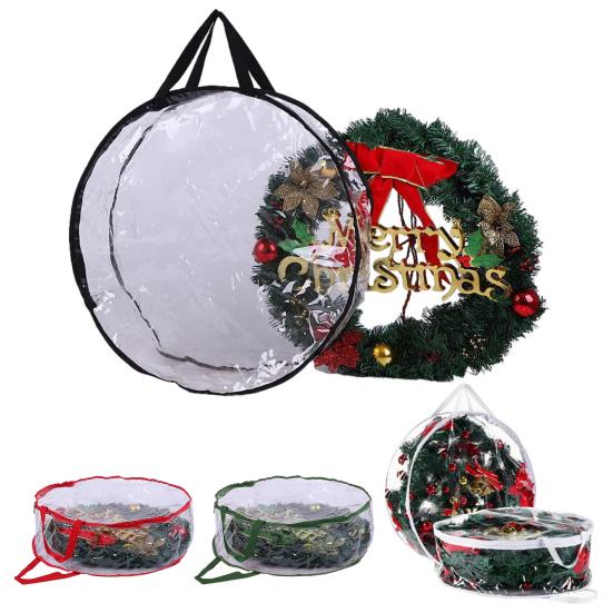 Yousheng Christmas Wreath Storage Bag with Handle Zipper Closure Large Capacity Transparent Garlands Mini Trees Dustproof Organizer