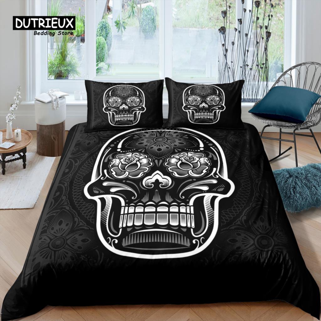 Home Living Luxury 3D Color Skull Bedding Set Duvet Cover Pillowcase Kids Bedding Set Queen and King EU/US/AU/UK Size