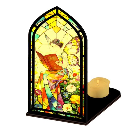 Gothic Book Nook Suncatcher Stained Glass Candle Holder Window Bookshelf Insert Diorama for Library Decor Bookish Gifts for Readers Book Lovers