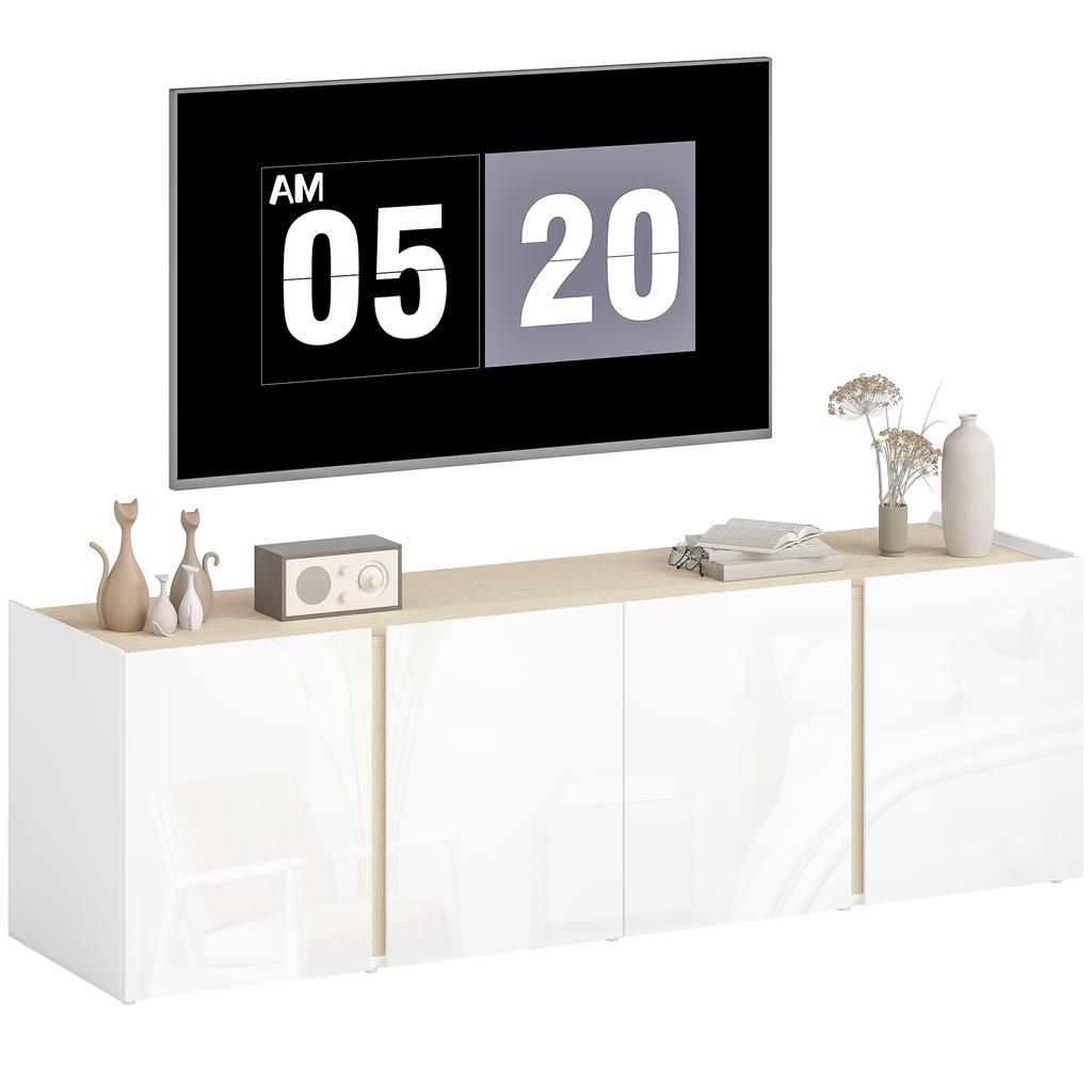 TV unit, TV bench with 4 soft-close doors, adjustable shelf and cable pass-through, 135 x 38 x 45 cm, white