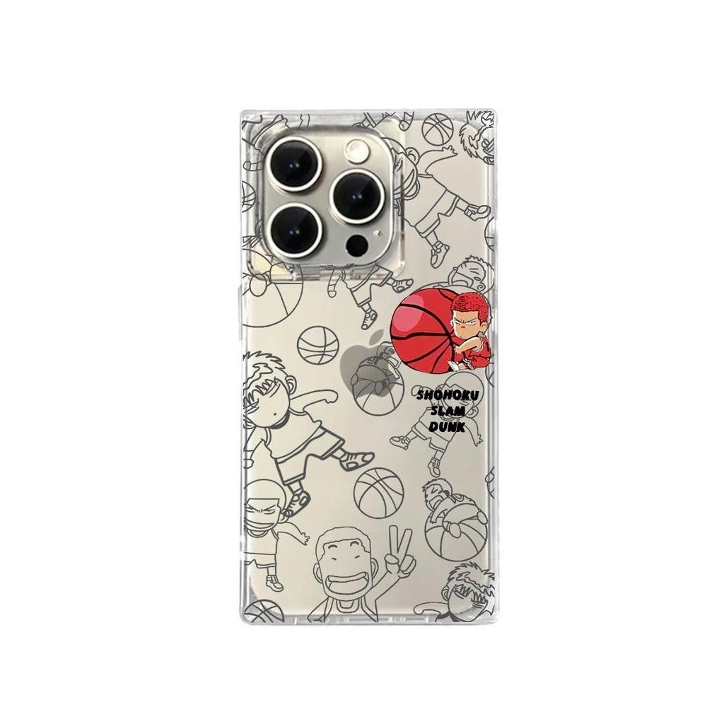 Transparent Square Back Tube Case Casing Protection For iPhone 14 Pro Max 11 13 15 Plus 12 16 ProMax Anti-Oxygen,SLAM DUNK Pattern
