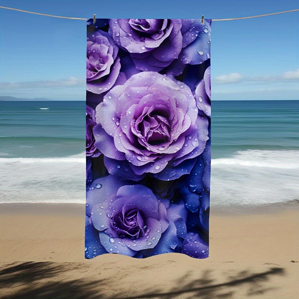 Purple Rose Print Beach Towel, Beautiful Comfortable Bath Towel Holiday Beach Gift for Her