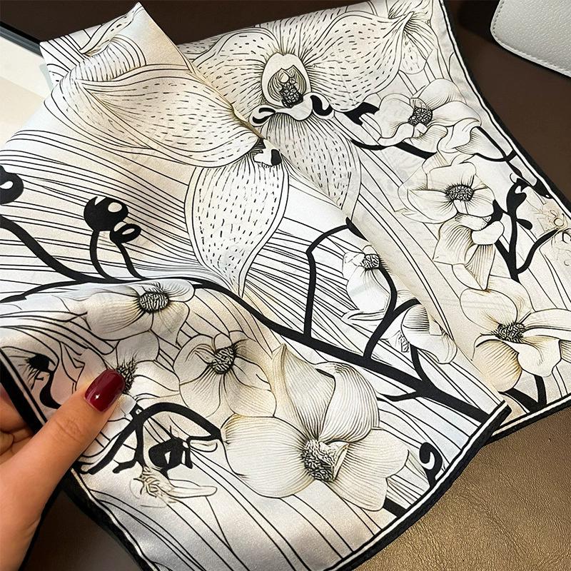 Новый 100% Натуральный Шарф из Натурального Шелка Женский Платок Бандана Квадратные Шарфы Палантин Косынка Тутовый Весенняя Мода Роскошный Высокое Качество Хиджаб