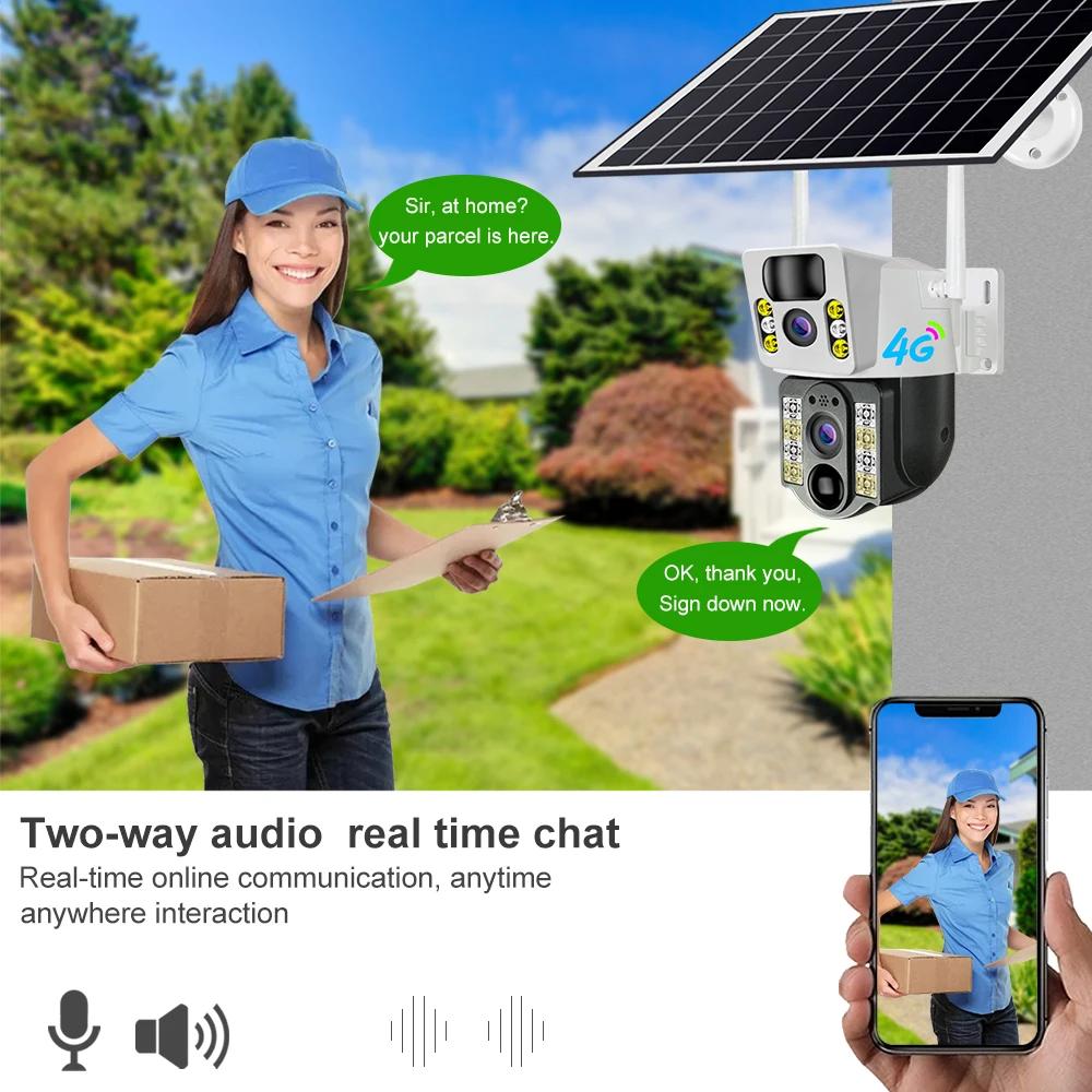 8MP 4K Беспроводная солнечная камера 4G Sim Открытый двойной объектив Wi-Fi IP-камера PIR ночного видения V380 Pro CCTV Монитор безопасности