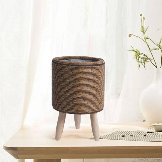 Rattan Woven Planter Pot Indoor Outdoor Flowerpot with Legs Handmade Cactus Succulent Plants Holder Container Home Balcony Garden Decoration