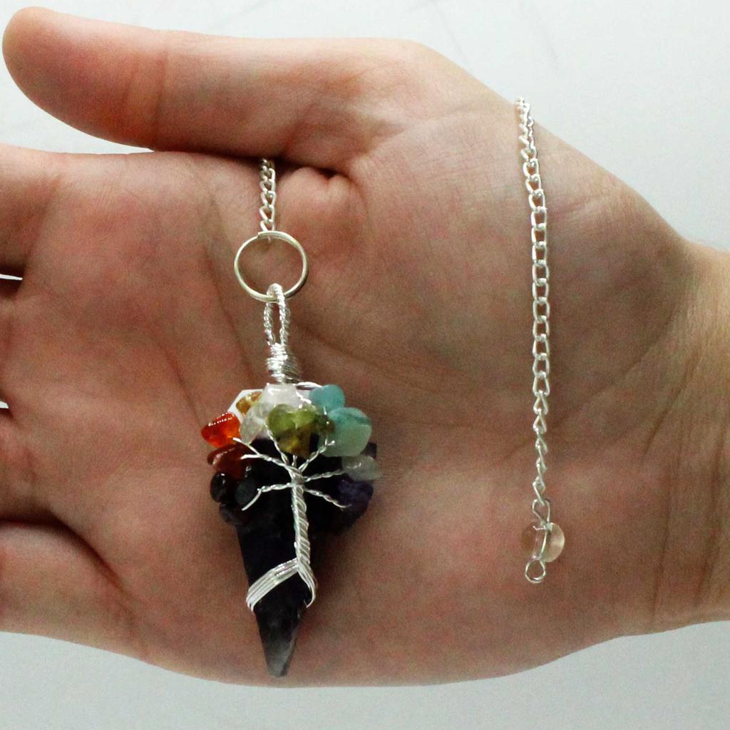 Amethyst Crystal Pendulum with Seven Chakra Beads