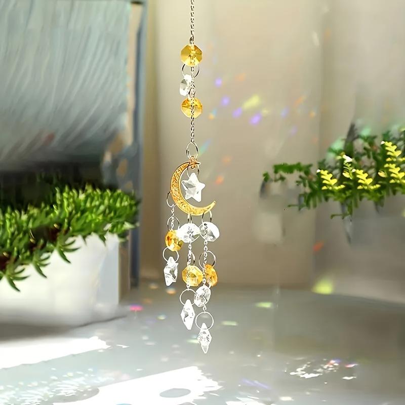 Crystal Wind Chime Rainbow Maker Sun Catcher Star Moon Sun Shape Home Garden Courtyard Hanging Wind Chime Festival Decoration