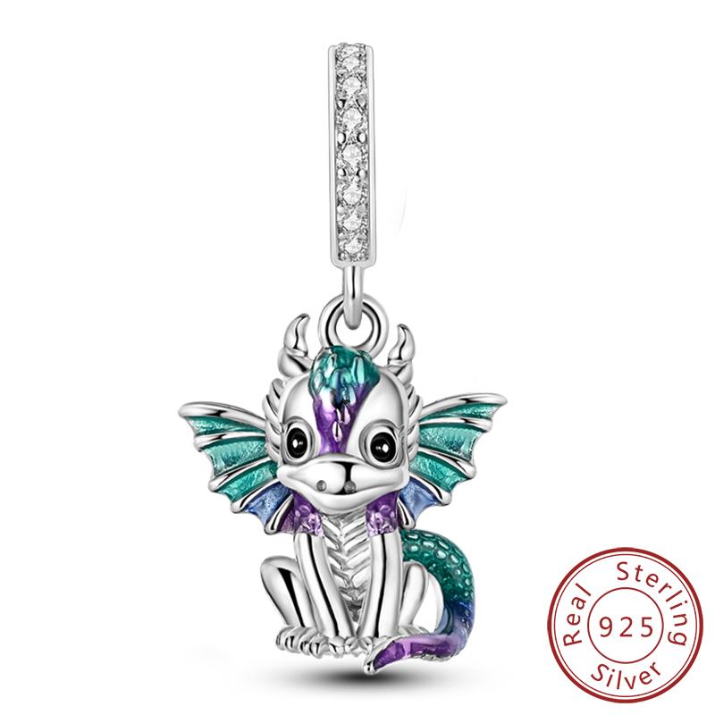 Медные Шармы Бусины Милые Шармы-Хамелеоны в форме Огненного Дракона Подходят для Оригинальных Подвесок Браслет Сделай Сам Женские Ювелирные Изделия Подарок