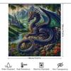 Fantasy Dragon Bath Mat Shower Curtain Set Medieval Castle Landscape with Greenery Blue Purple Red Floral Design Decor for Bathr