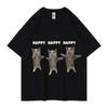 Cat Print T-shirt for Men and Women Happy Dancing Cat Print Short Sleeve Shirt Casual Cotton Fashion Plus Size Graphic T Shirts
