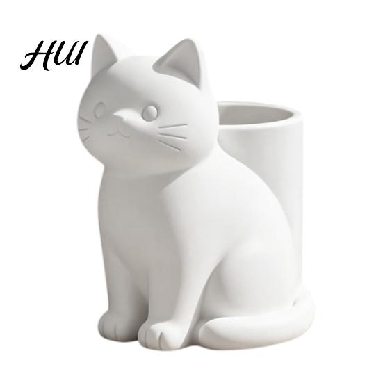 Literary Gift for Cat Lovers Cute Pen Holder, 3D Printed Kitten Pencil Cup, Multi-functional Artistic Stand Desktop Organizer Makeup Brushes,