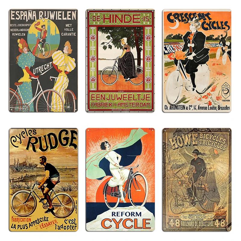 retro CRESCENT CYCLES Circa Dashing Woman Cyclist CYCLES RUDGE Metal Wall Mural Personalized Tin Sign Poster