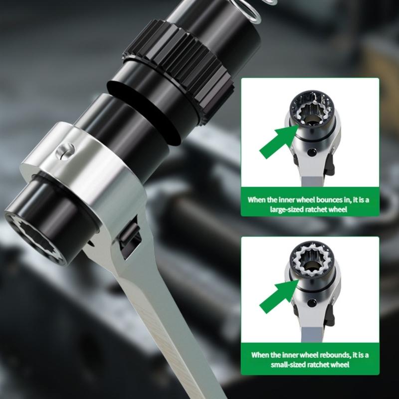 Многоразмерный трещоточный ключ с двусторонним дизайном для механиков, DIY-проектов, конструкция из коррозионностойкой стали