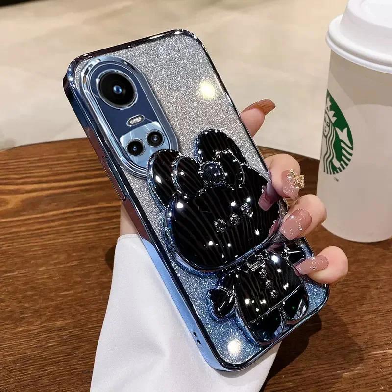 Чехол-держатель с блестками и зеркалом в виде кролика для OPPO Reno 13 12 11 Pro/F A60 A80 A40/M 96 76 36 78 58 57 38 18 79 98 Мягкая защитная крышка