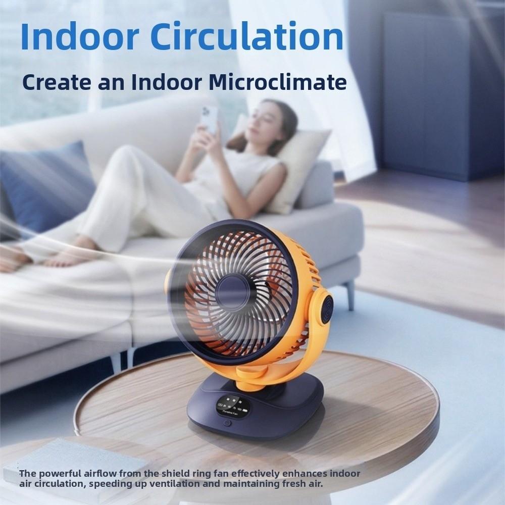 LED Digital Display Desktop Electric Fan Type-c Rechargeable High-Power Air Circulation Fan 111° Rotating Silent