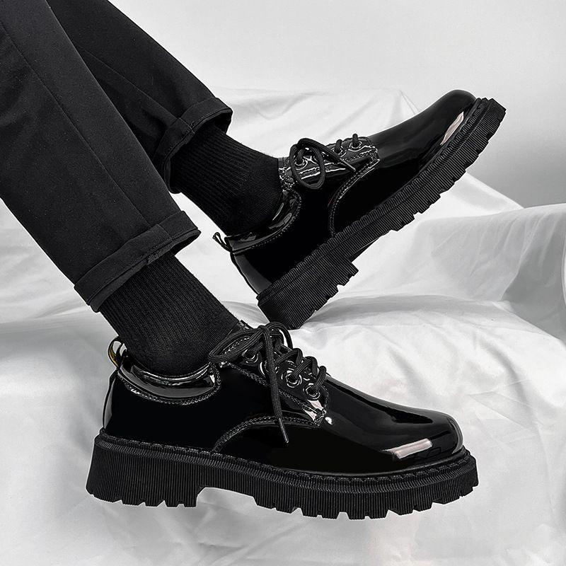 Lace Up Black Men's Leather Shoes Office On Sale Designer Classic Original New In 2025 Trend Social Pu Male Casual Shoe