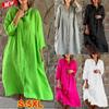 Fashion Women Long Sleeved Dresses Button Casual Dresses Solid Color Elegant Dresses Loose Maxi Dress Plus Size XS-5XL