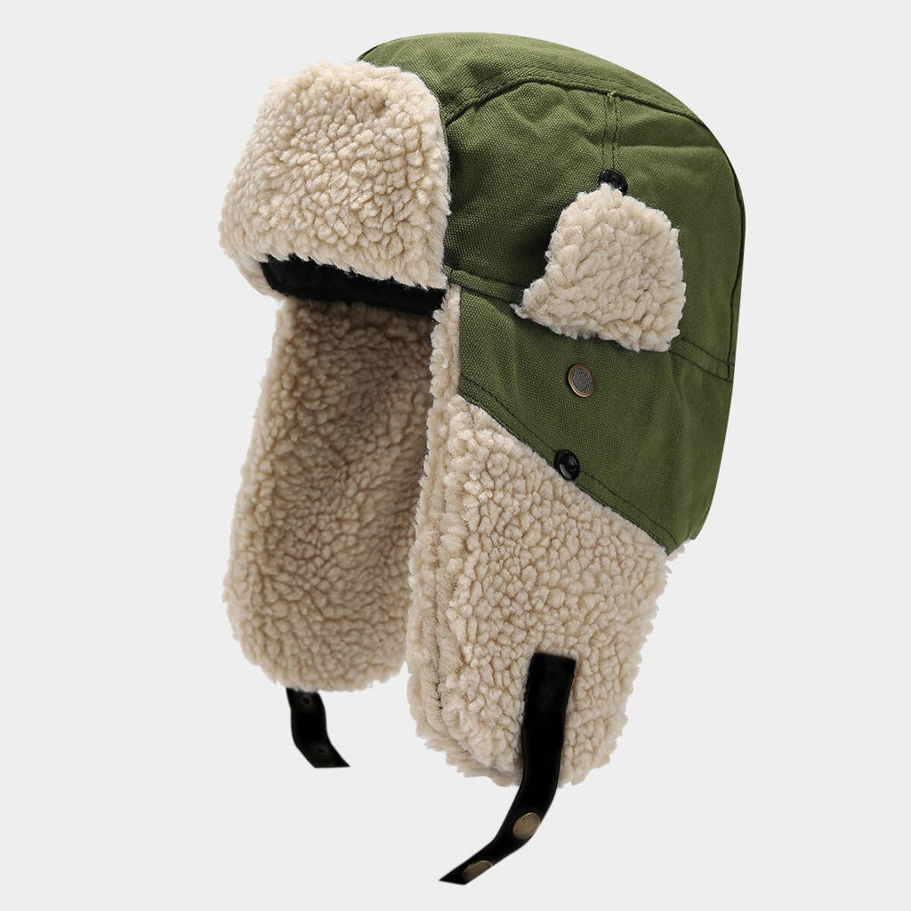 Unisex Canvas Insulated Cap With Earmuffs For Outdoor Winter Activities