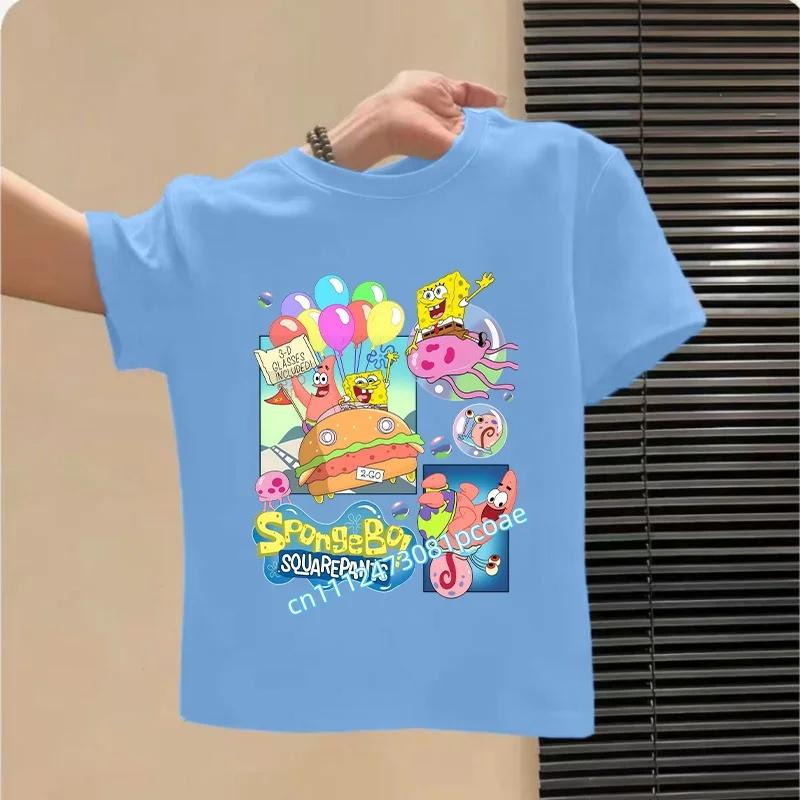 2026 SpongeBob Summer Tshirt for Children 100 Cotton ShortSleeved Boys Sport Shirt Girls Casual Top with Cartoon Print