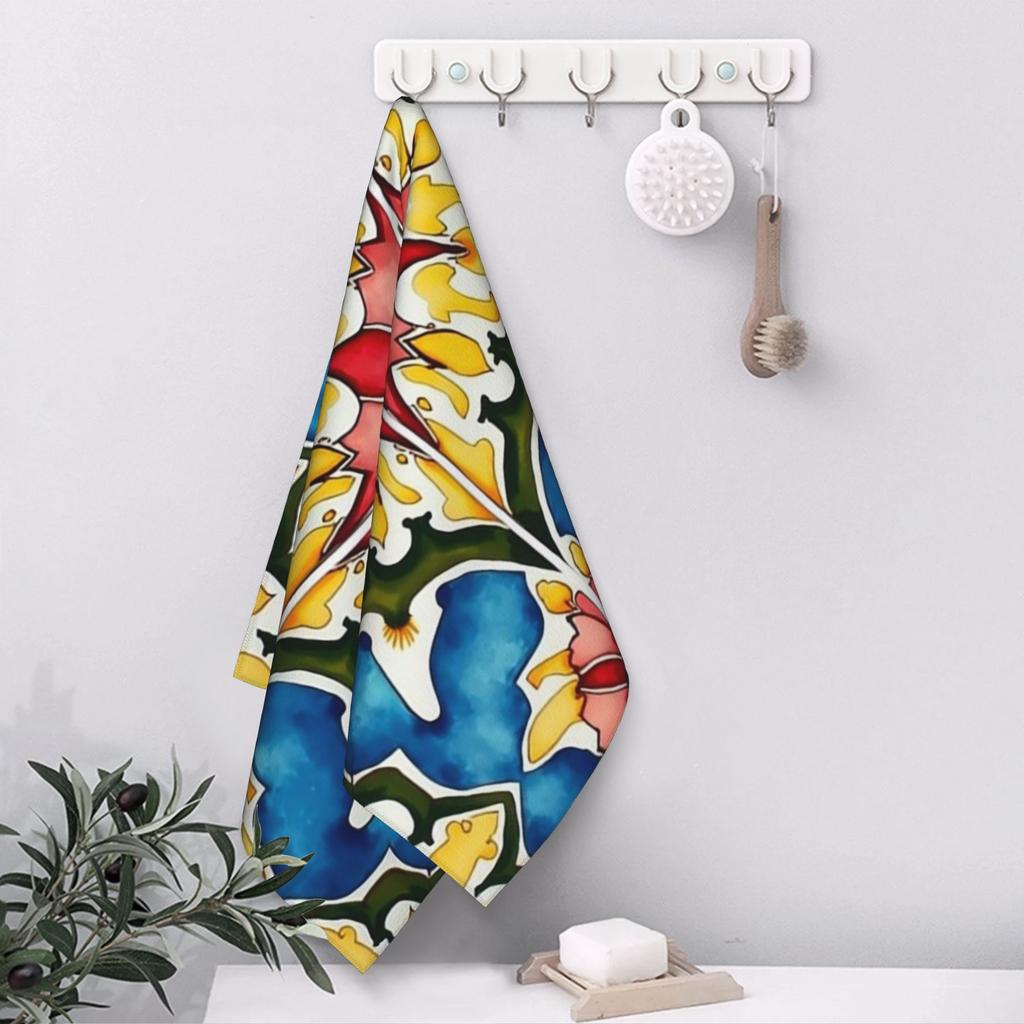 Mediterranean,colorful,vibrant,mosaic tiles art 1 Soft Face Towel Quick Dry Pool Bath Cotton Towels Breathable