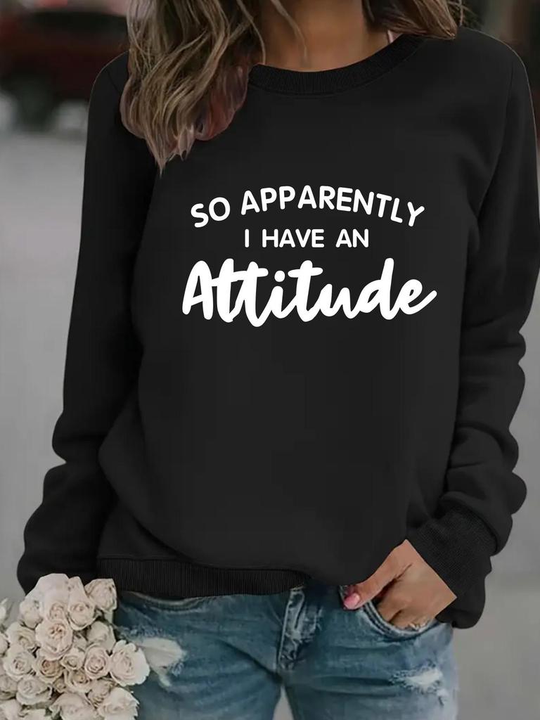 Женский свитшот с принтом Attitude, круглый вырез - Осенне-зимняя коллекция
