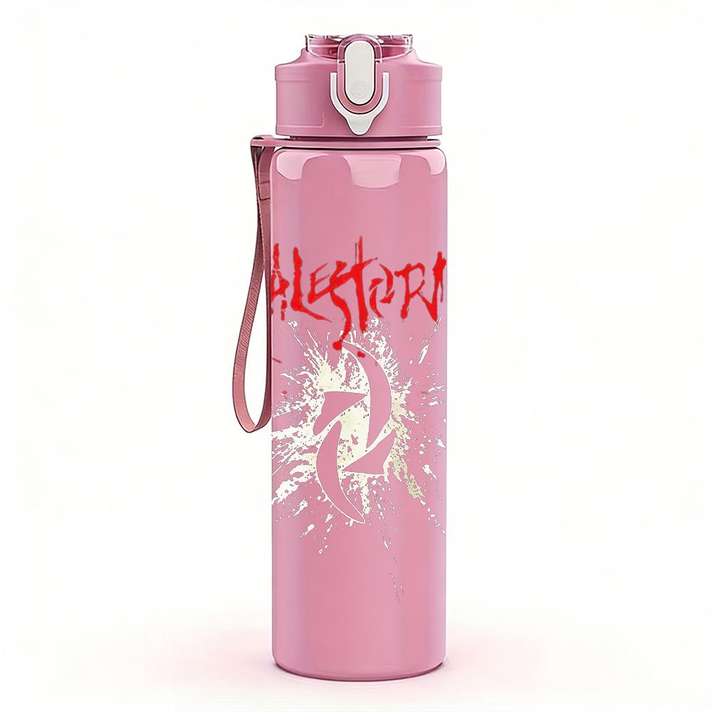 1PC Faint vintage band sketch print 750ml colorful plastic sports water bottle leakproof pop up lid with straw for outdoor work home use