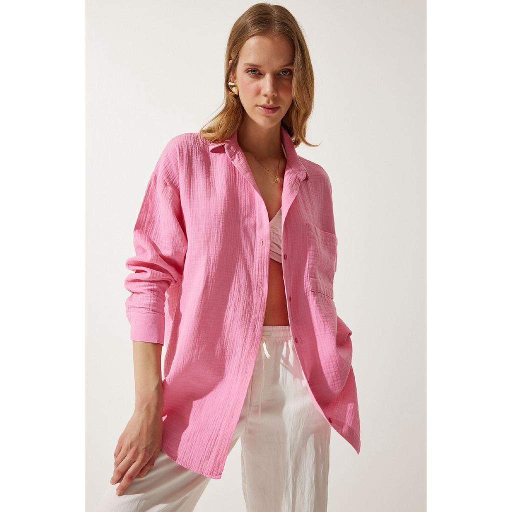 Oversize Basic Muslin Shirt Navy Blue