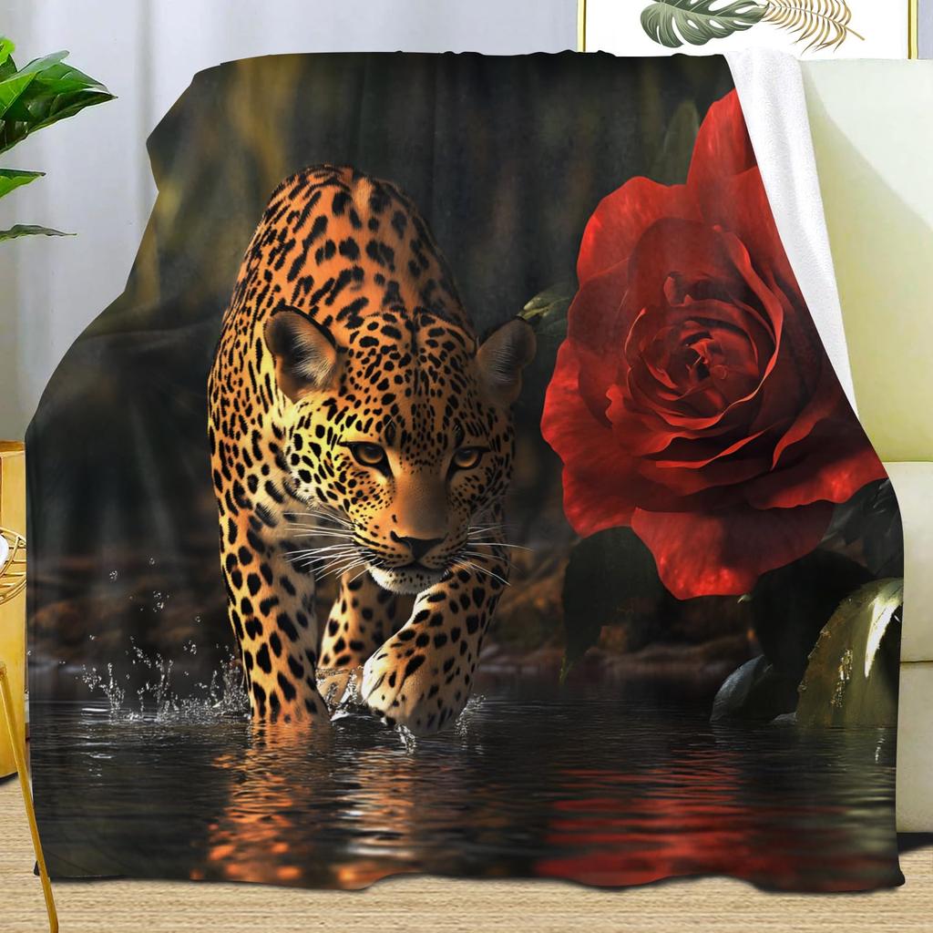 Leopard Print Blanket,Wild Animal Cheetah Throw Blanket,Flower Fleece Blanket for Couch Bed Sofa,Soft Warm Fuzzy Flannel Blanket