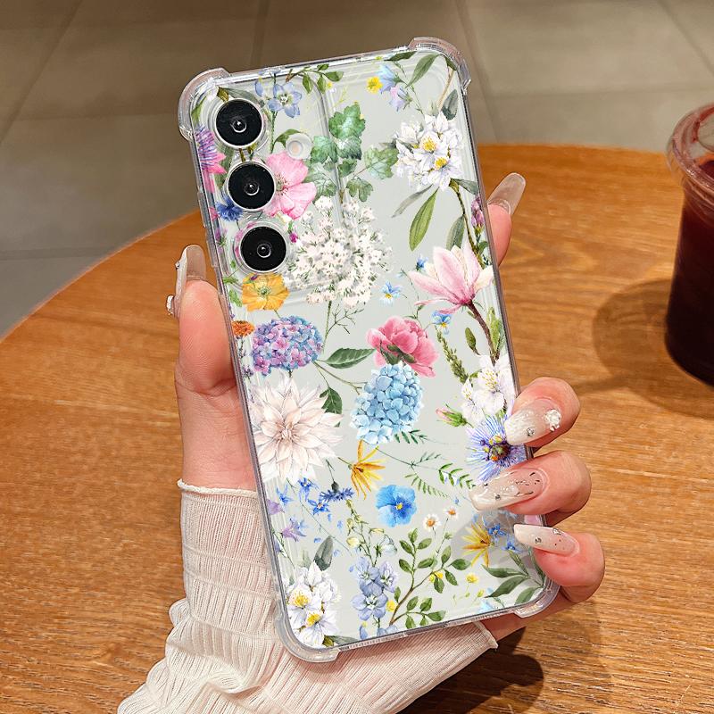 Чехол для телефона с узором из разноцветных цветов для Samsung Galaxy S26 S25 S24 S23 Ultra S22 Plus S21 S24 S25 FE Прозрачный Ударопрочный Мягкий Чехол