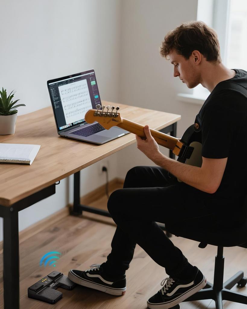 LEKATO Bluetooth Wireless Page Turner with BGM Rechargeable Footswitch for Turning Sheet Compatible with and Windows Control, Long-Lasting Music,