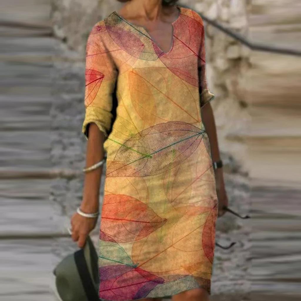 Женское летнее удобное повседневное платье с v-образным вырезом и коротким рукавом в стиле ретро