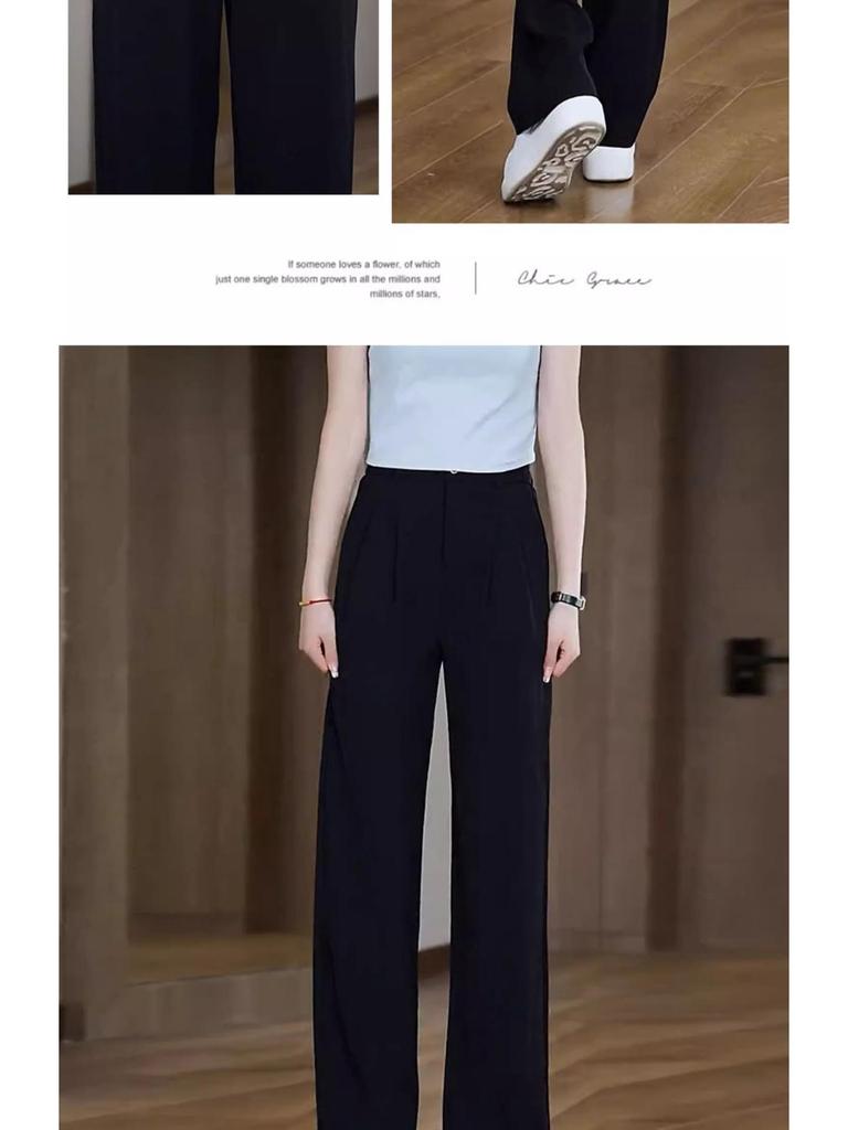 Woodpecker High Waist Wide Leg Draping Women's Pants - Spring/Autumn 2025 Ice Silk Straight Trousers