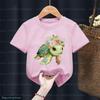 Kawaii Girls tshirt Interesting Marine Life Turtle Animal Print T shirt Kids Cute girls Clothing Summer Pink Tshirt  Wholesale
