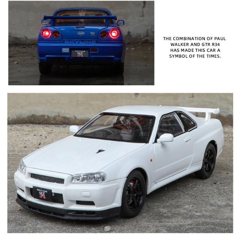 2024 New 1/24 Nissan Skyline GTR-R34 Fast & Furious Alloy Car Model Sound Light Collective Miniature Voiture Diecast Toy Vehicle Boy Gift