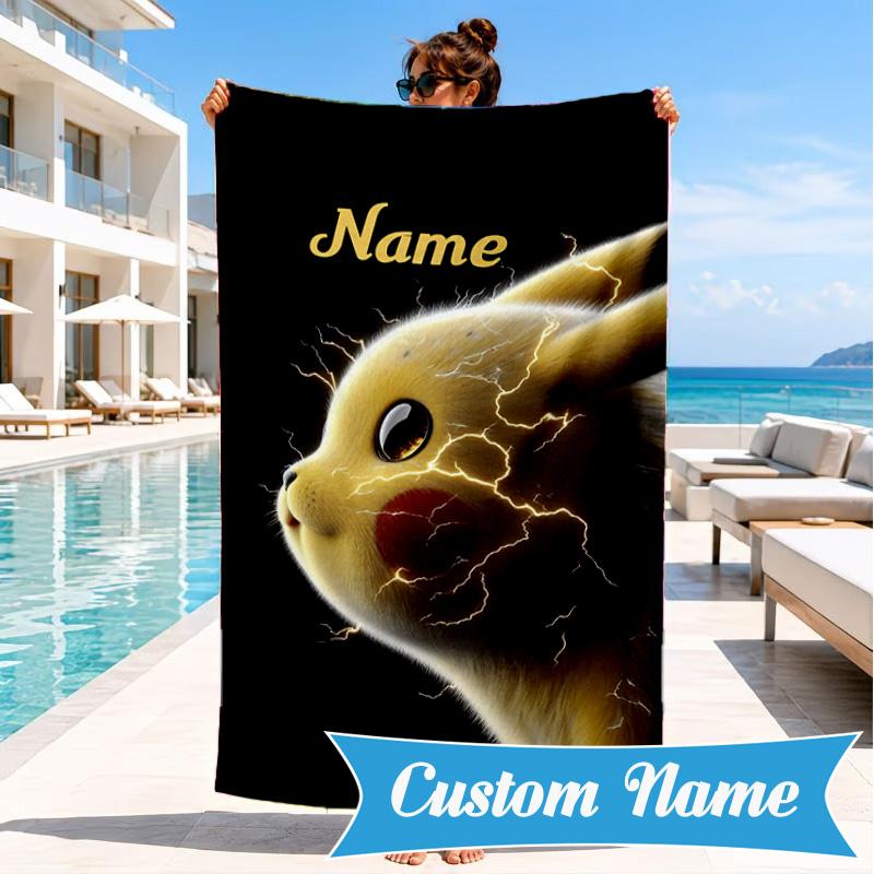 Custom Name Pika Urban Fashion Beach Towel Microfiber Beach Towel, Lightweight and Quick-Dry, for Summer Travel, Swimming Pool Gift