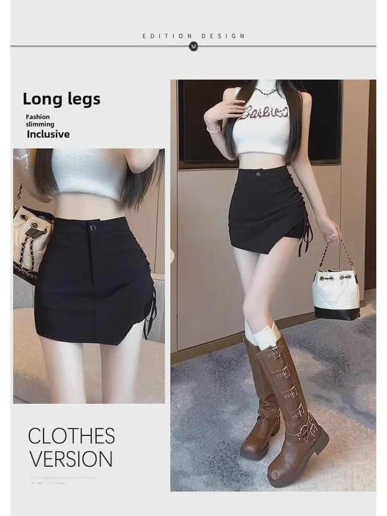 Женская летняя юбка А-силуэта 2024 года черного цвета: Модная юбка в корейском стиле с завязками на бедрах