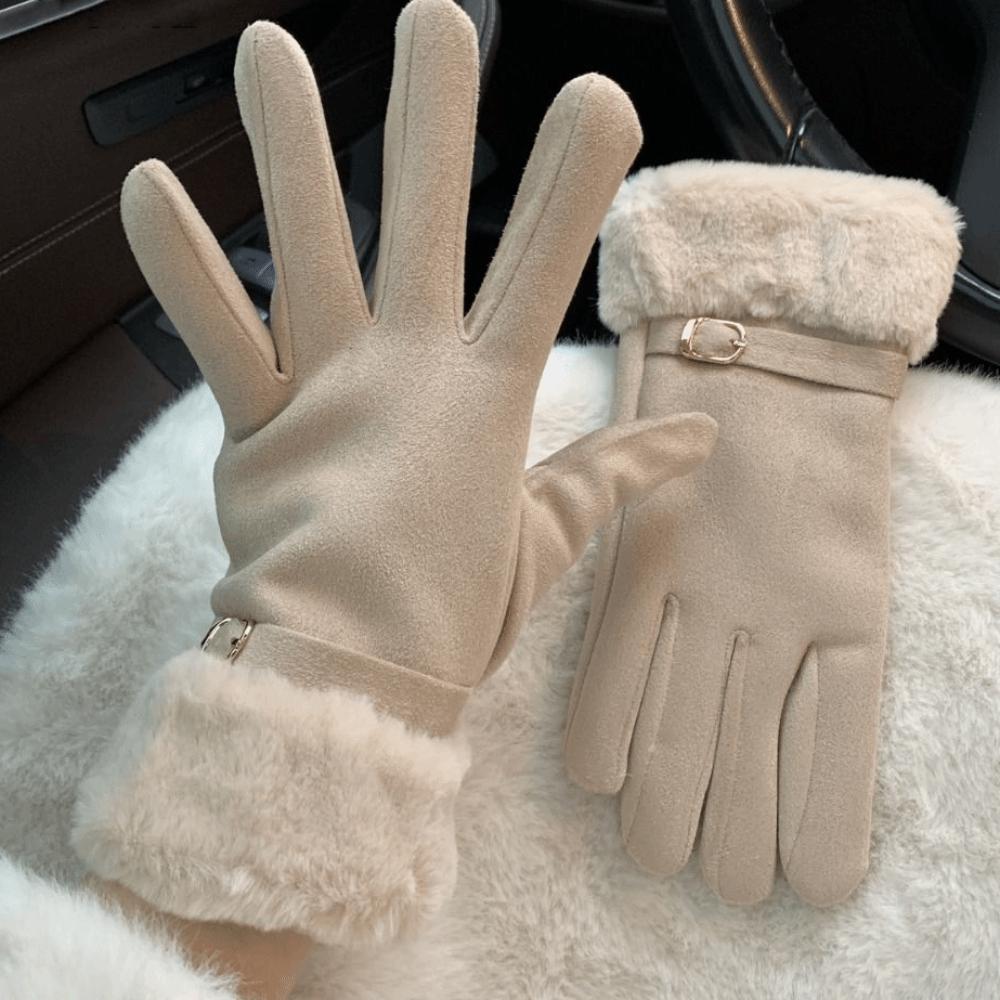 Soft Suede Gloves Windproof Women Winter Gloves Casual Full Fingers Mittens  Outdoor