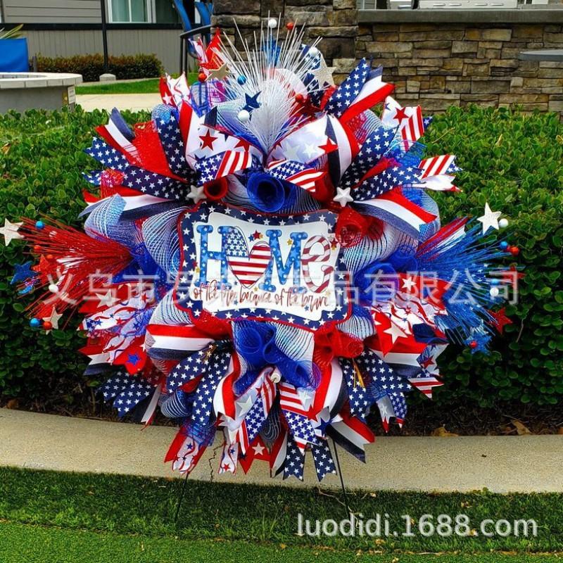 4th Of July Wreath Door Hanging Decoration With USA Flag Patriotic Party Home Outdoor Festive Display