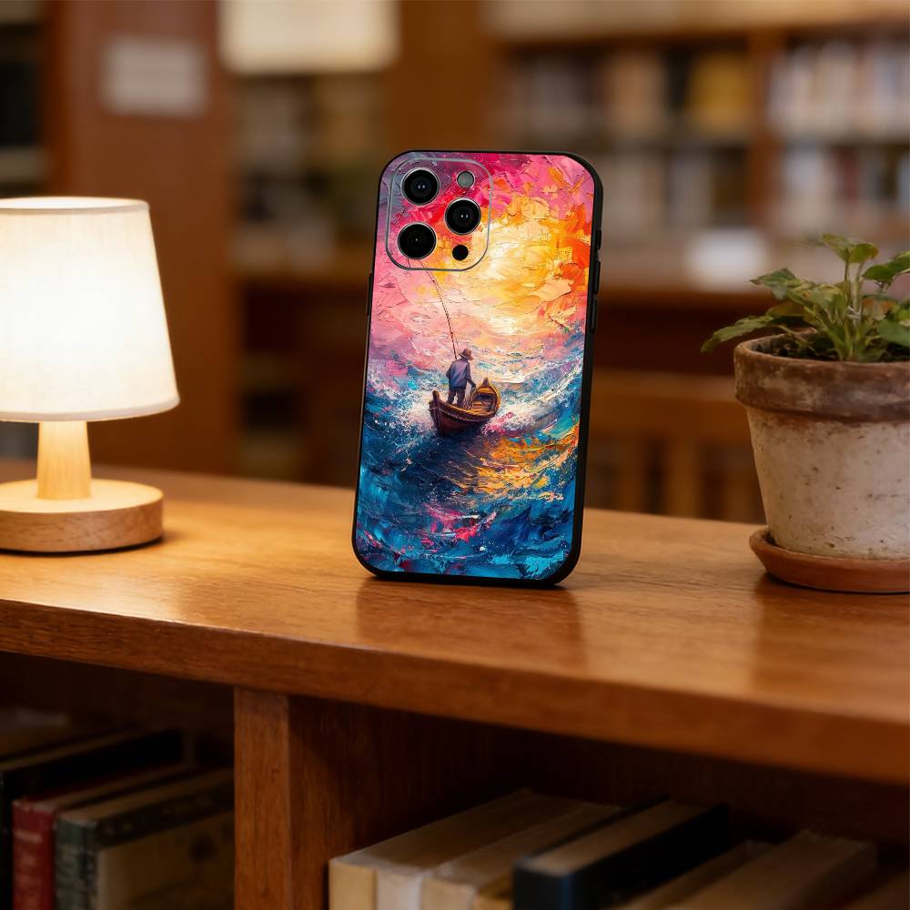 Масляная живопись парусник Чехол для телефона для iPhone 17,16,15,14,13,12,11 Plus,Pro Max,XS,Мягкий силиконовый черный чехол