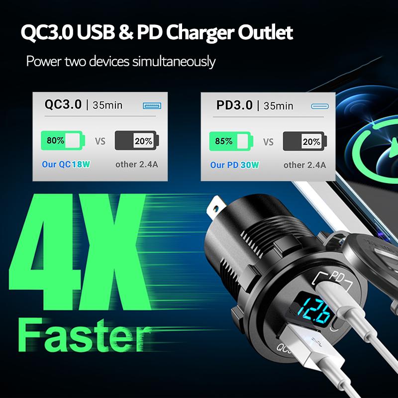 Разветвитель прикуривателя 12В с переключателем, USB-зарядное устройство для автомобиля PD USB C QC3.0, Панель-разветвитель с LED-вольтметром
