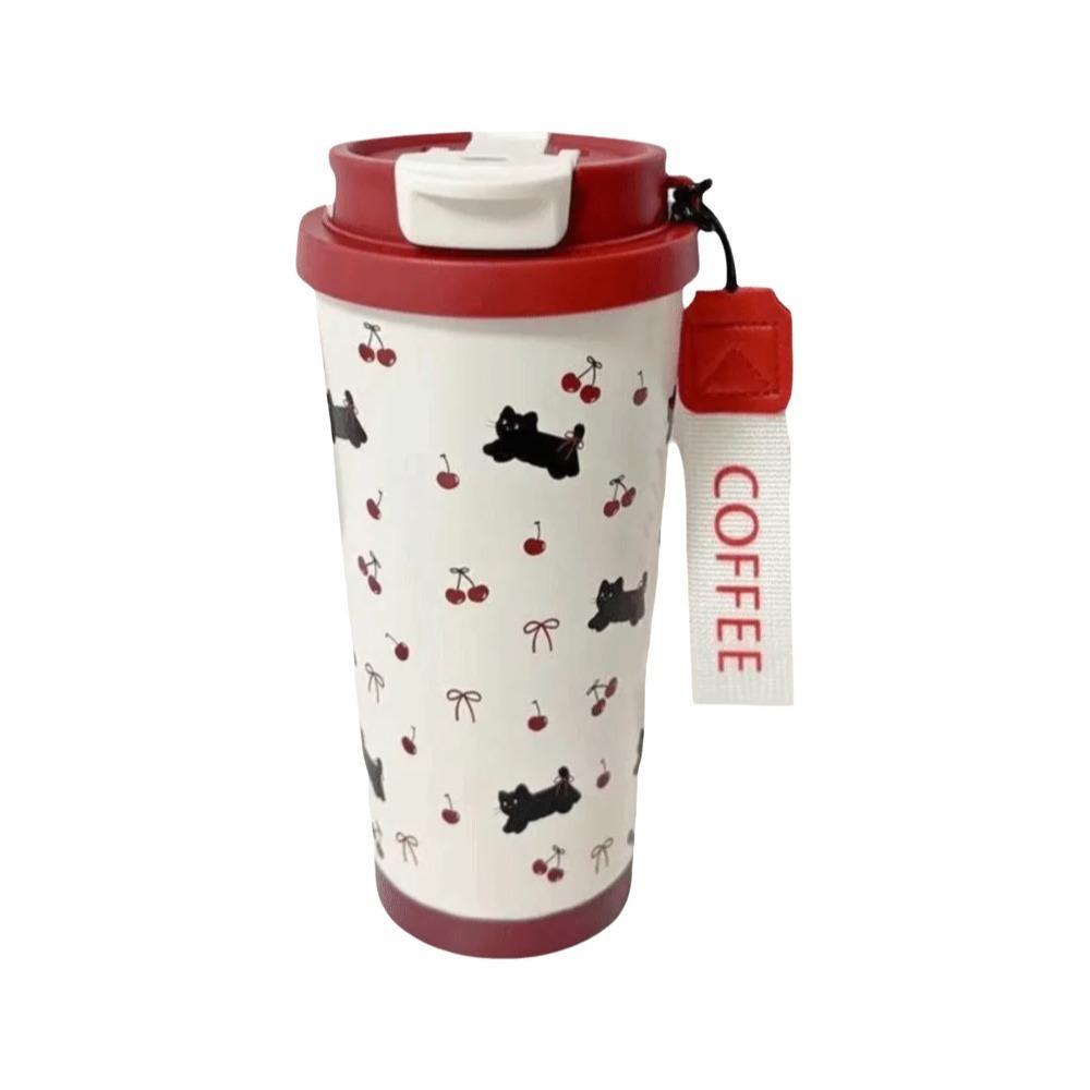 Cartoon Cat Pattern Coffee Cup Leak-Proof Straw Cup Portable Insulated Cup Office