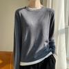 Autumn and Winter Colorblocking Knit Simple Slim Long Sleeve Women's Round Neck Sweater