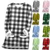 Women's Fashion Plaid Print Round Neck Long Sleeve Plush Winter Warm Pullover Top