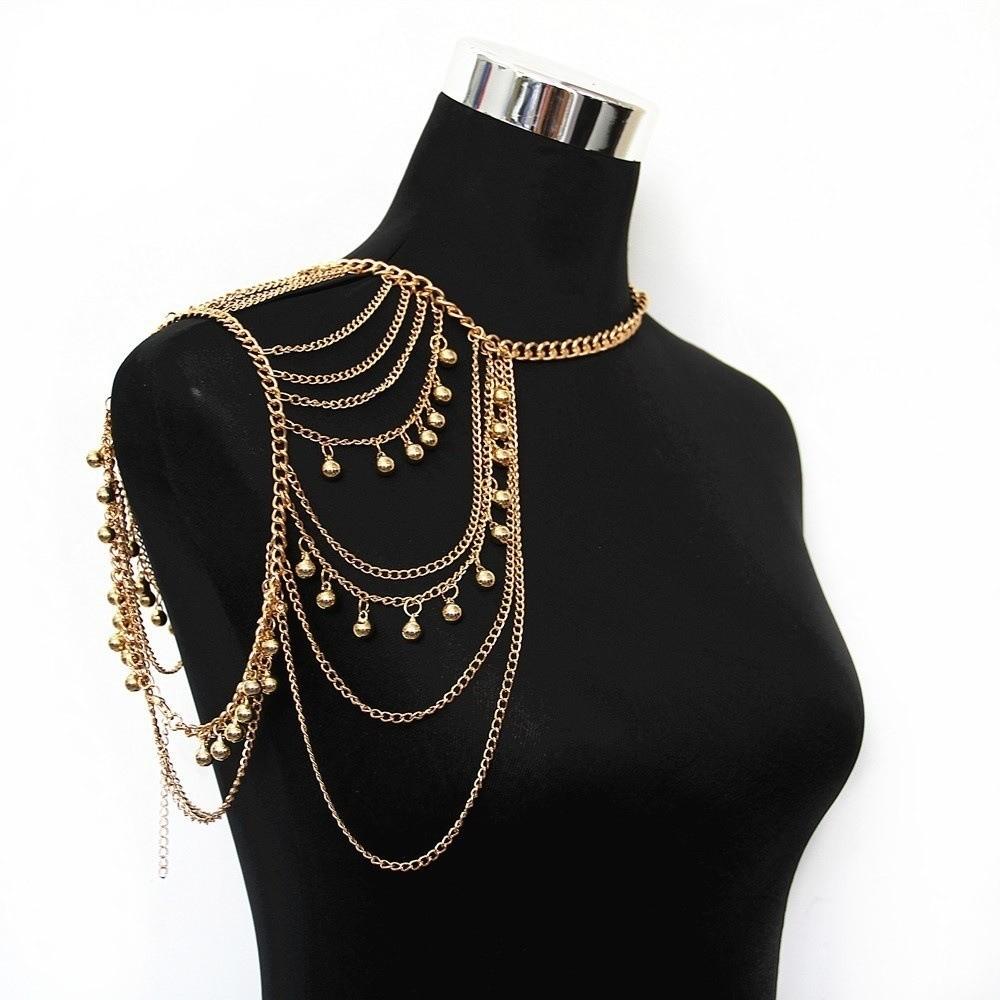 Layered Tassels Costume Armband Gold Body Chain Vintage Necklace Shoulder Chain Ladies